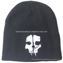 OEM Produce Skull Printed Black Men′s Sports Snowboard Acrylic Knit Customized Wool Beanie
